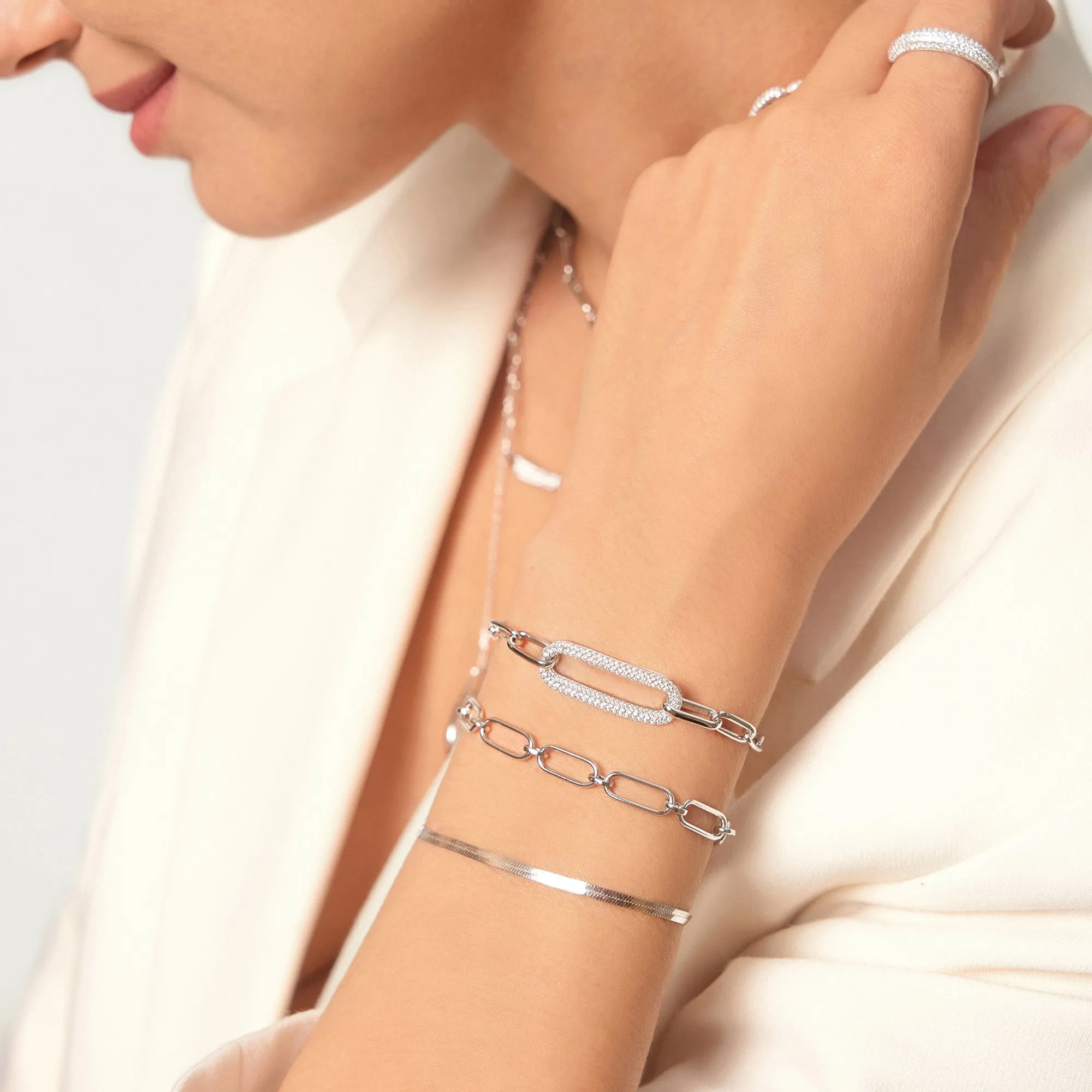 Silver Pave Link Bracelet