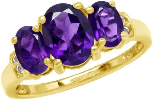 Silvershake 3-Stone Oval Shape Birthstone Gemstone White Gold Plated or Yellow Gold Plated 925 Sterling Silver Classic Statement Ring Jewelry for Women