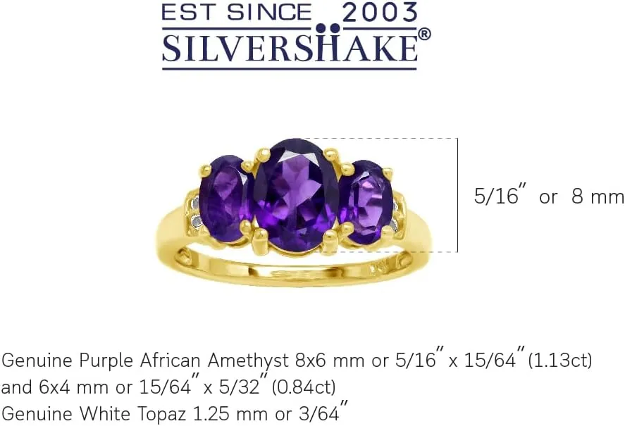 Silvershake 3-Stone Oval Shape Birthstone Gemstone White Gold Plated or Yellow Gold Plated 925 Sterling Silver Classic Statement Ring Jewelry for Women