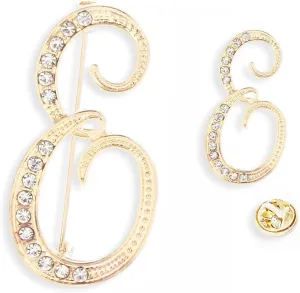 SINNKYA-Z Womans 26 Letter Initial Brooch Pins, Gold Clear Crystal Rhinestone Breastpins Letter Stocking Pins for gifts 2size/package