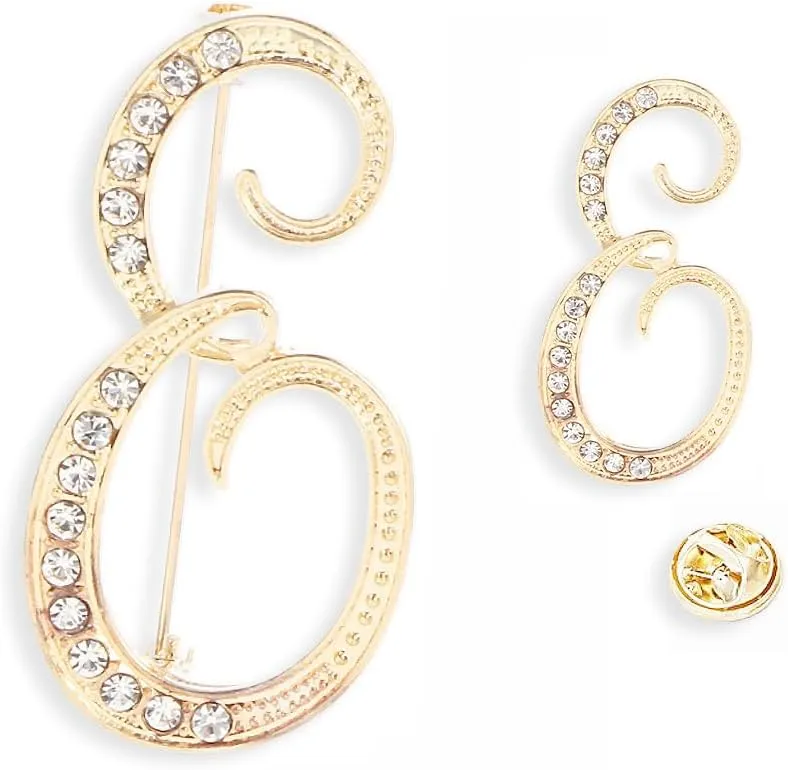 SINNKYA-Z Womans 26 Letter Initial Brooch Pins, Gold Clear Crystal Rhinestone Breastpins Letter Stocking Pins for gifts 2size/package