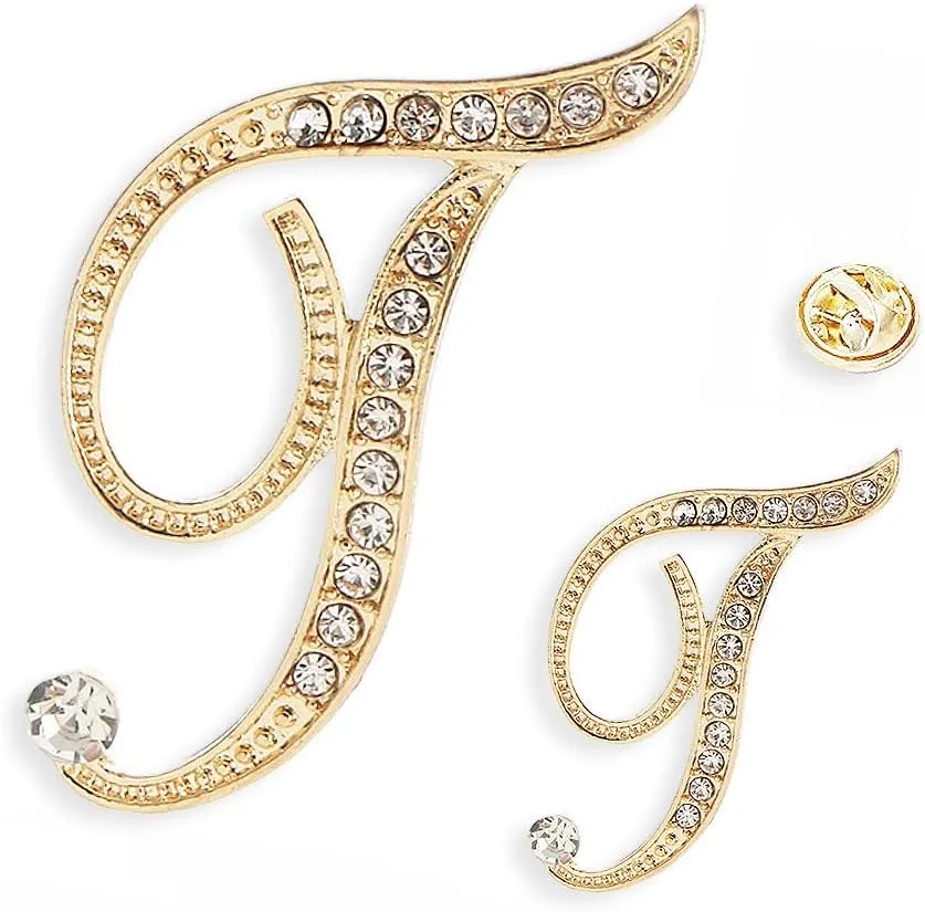 SINNKYA-Z Womans 26 Letter Initial Brooch Pins, Gold Clear Crystal Rhinestone Breastpins Letter Stocking Pins for gifts 2size/package
