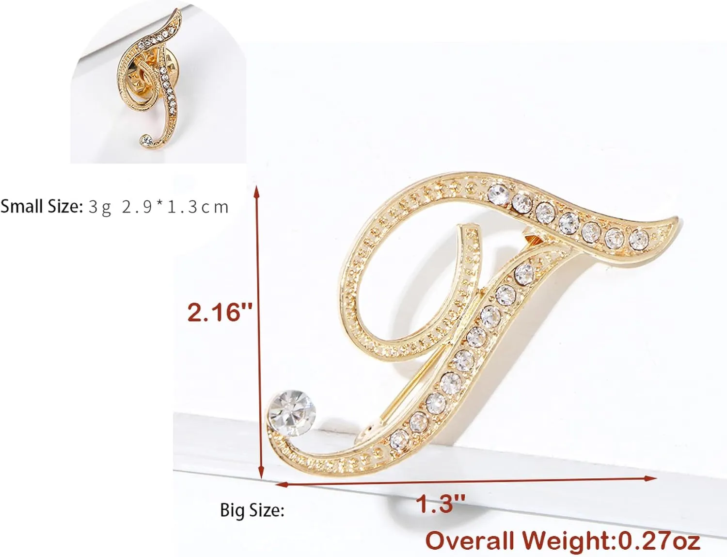 SINNKYA-Z Womans 26 Letter Initial Brooch Pins, Gold Clear Crystal Rhinestone Breastpins Letter Stocking Pins for gifts 2size/package