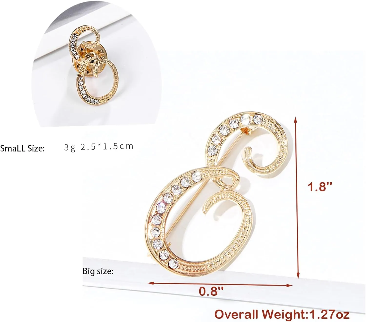 SINNKYA-Z Womans 26 Letter Initial Brooch Pins, Gold Clear Crystal Rhinestone Breastpins Letter Stocking Pins for gifts 2size/package
