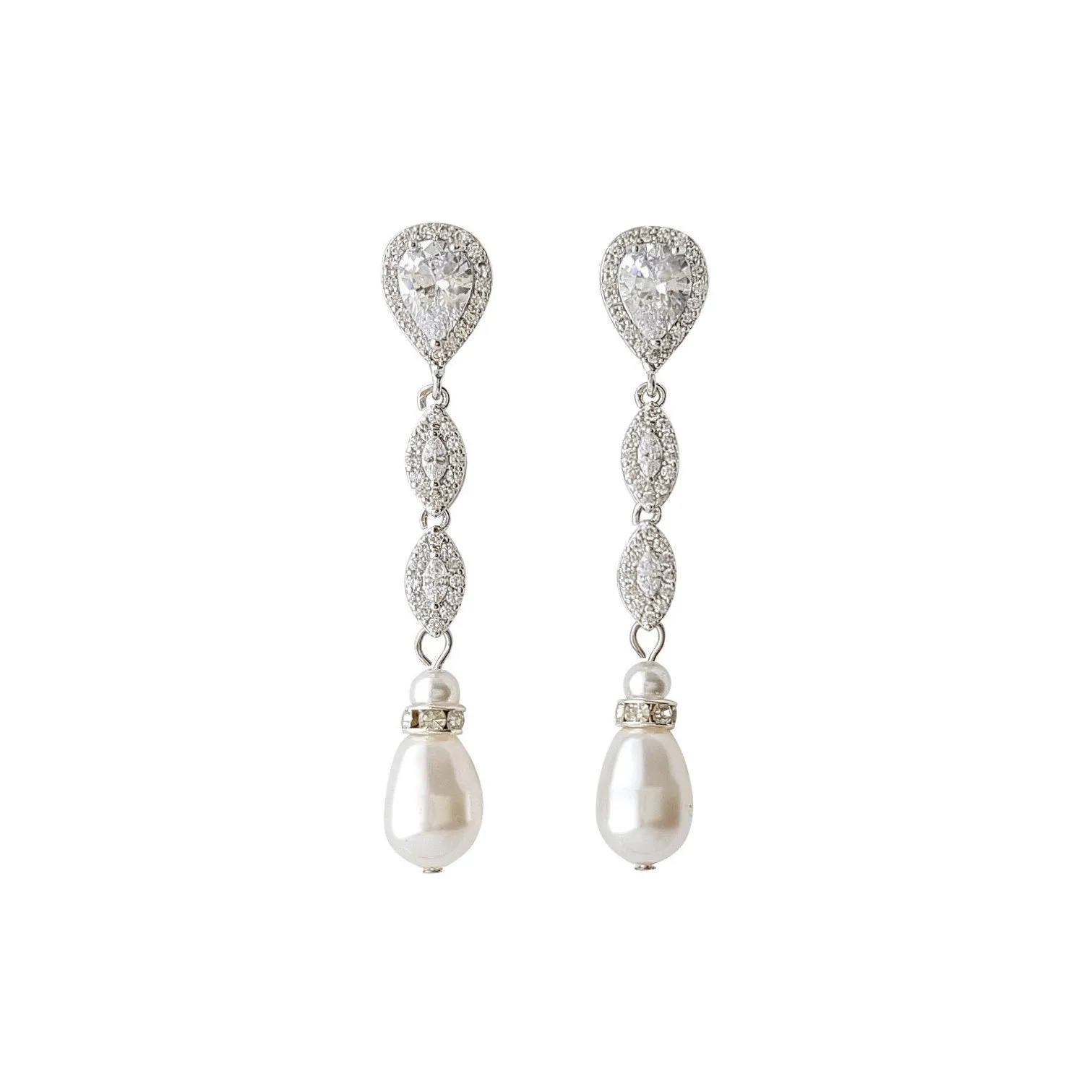 Slim Gold and Pearl Drop Earrings-Abby