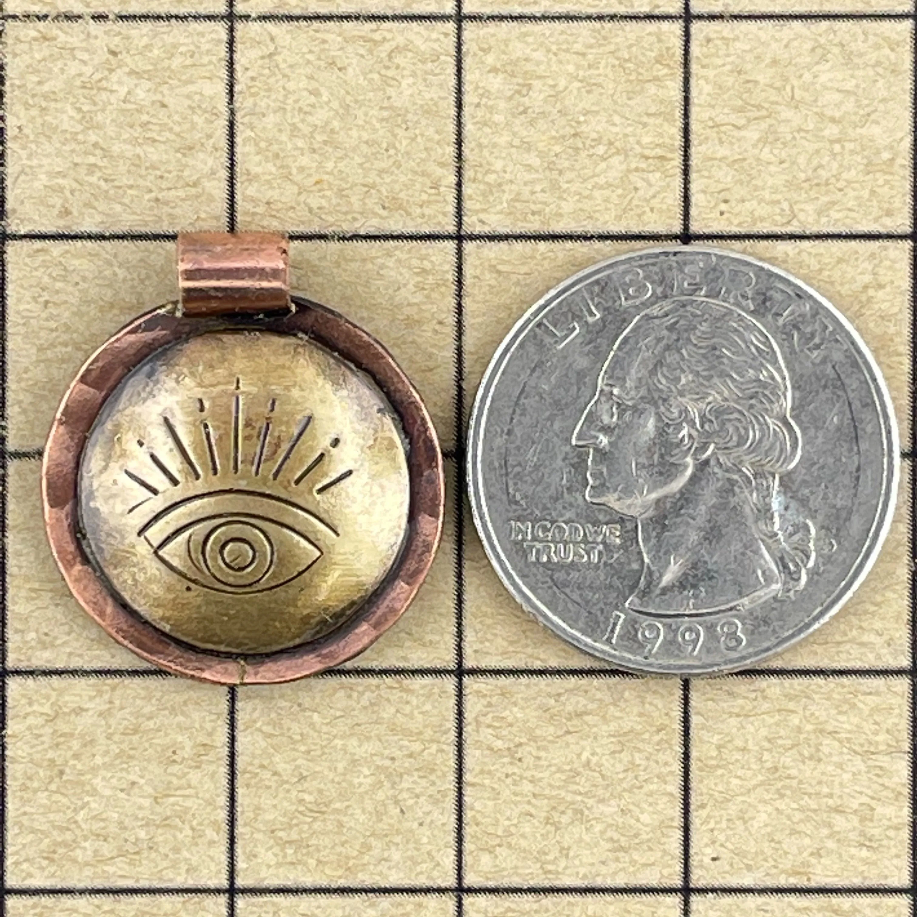 Small  Antiqued Brass & Copper Evil Eye Pendant