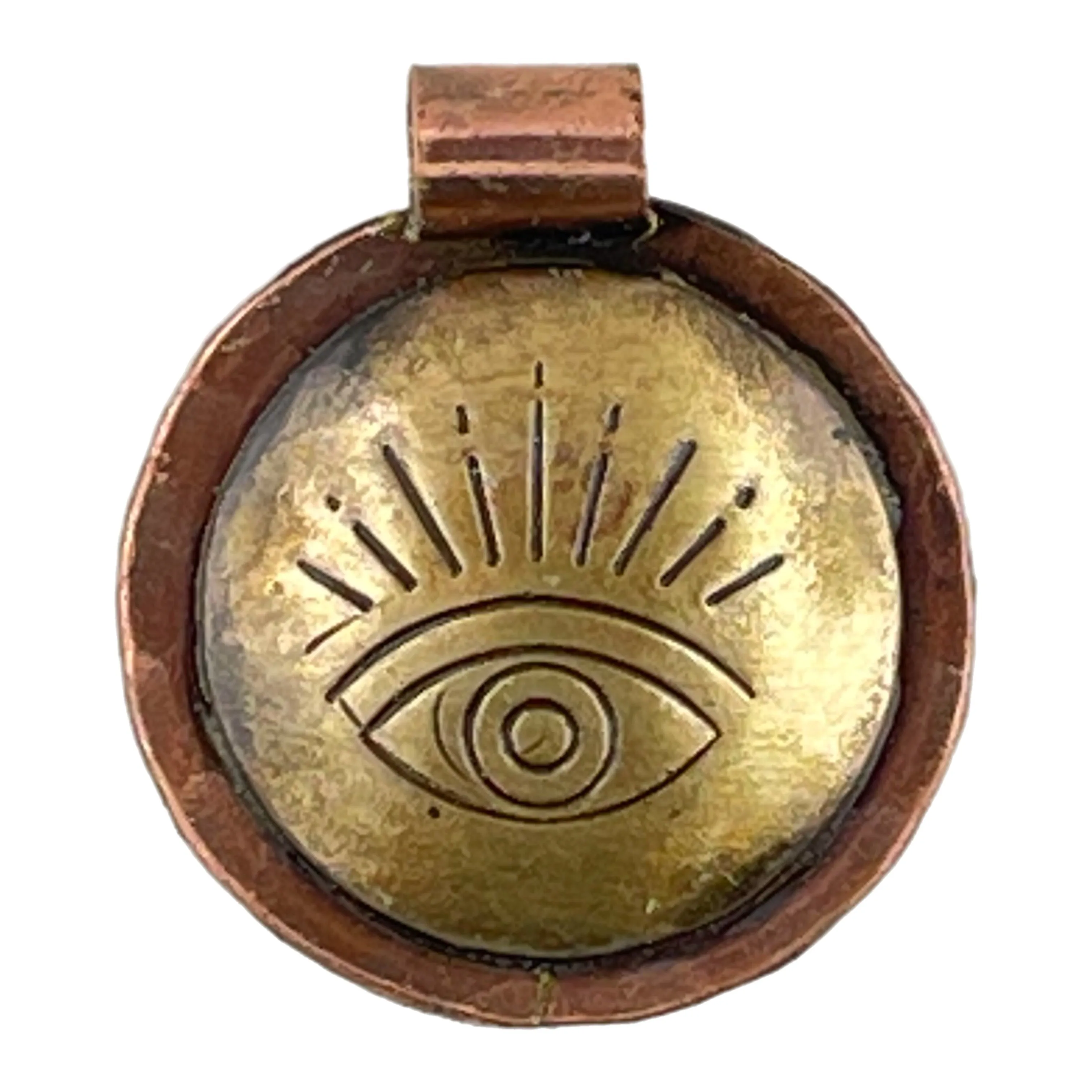 Small  Antiqued Brass & Copper Evil Eye Pendant