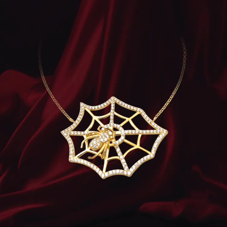Small Hanging Web with Spider Necklace