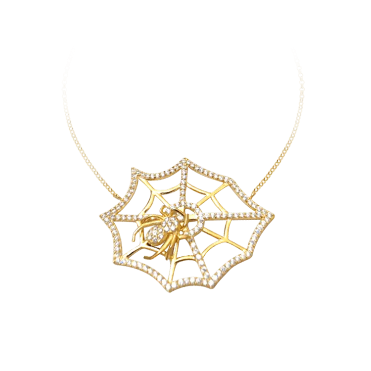 Small Hanging Web with Spider Necklace