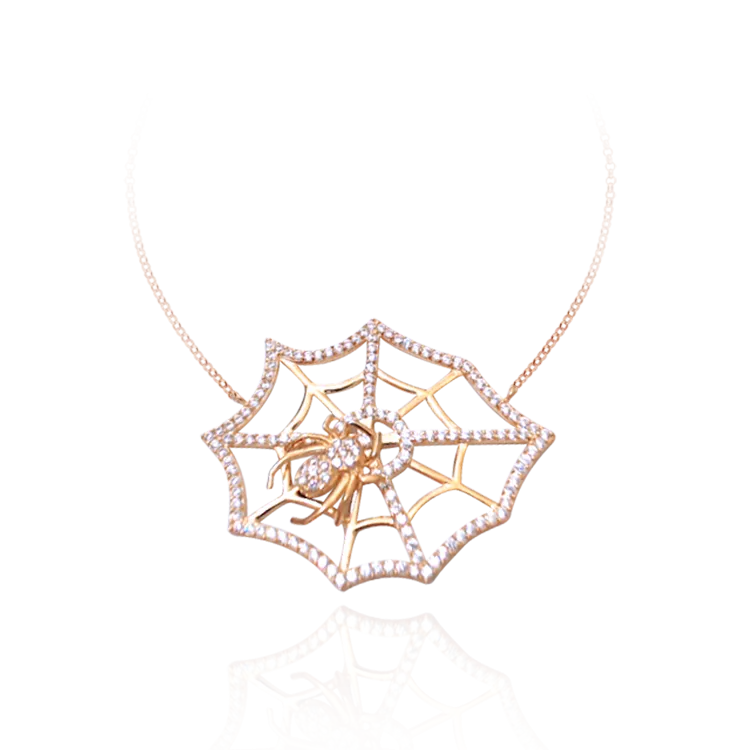 Small Hanging Web with Spider Necklace