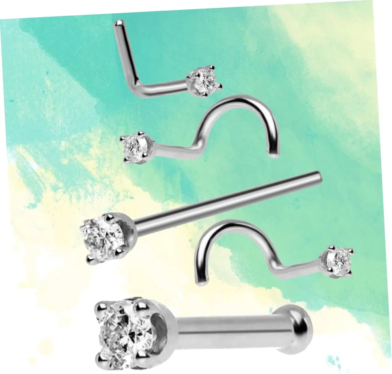 SOIMISS 5pcs Golden Piercing Nose Studs Nose Rings Nose Jewelry Accessories Zircon Piercing Rings