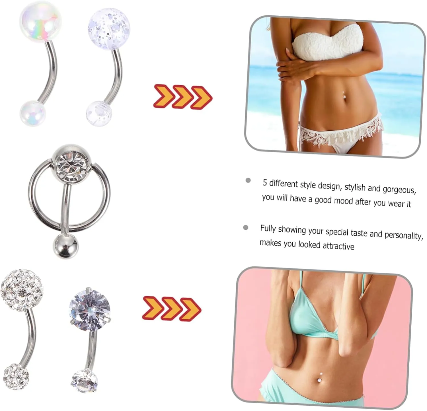 SOIMISS navel ring stud navel piercing bars body jewelry labret earring banana gothic belly stud Belly Piercing Studs optional piercings jewelry belly ring Stainless steel white 10 pcs