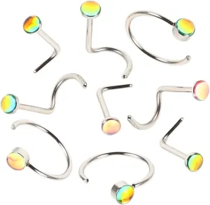 SOIMISS Stylish Gradient Nose Rings Multi-color Hoop Earrings Helix Piercing Jewelry Body Jewelry Easy Install Studs