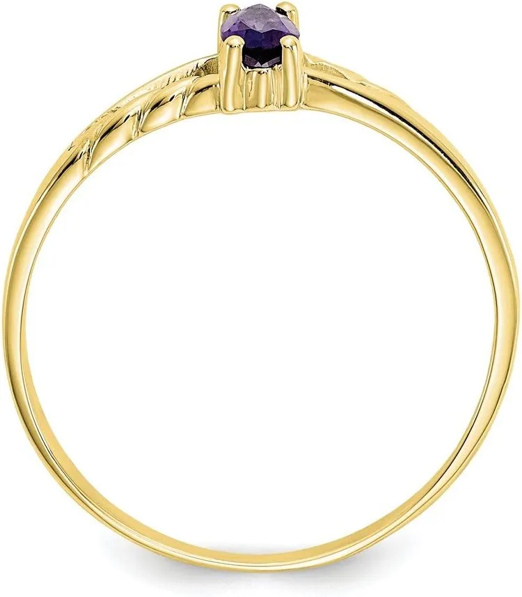 Solid 10k Yellow Gold Genuine Amethyst Purple February Gemstone Birthstone Marquise Engagement Ring