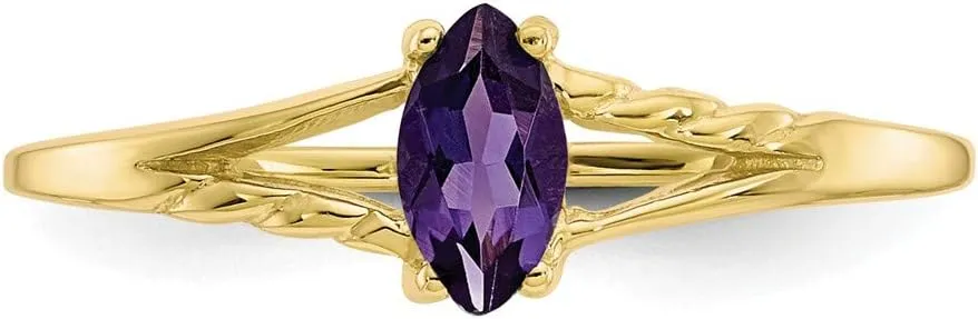 Solid 10k Yellow Gold Genuine Amethyst Purple February Gemstone Birthstone Marquise Engagement Ring