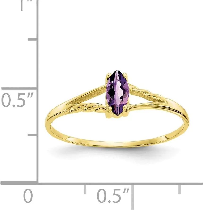Solid 10k Yellow Gold Genuine Amethyst Purple February Gemstone Birthstone Marquise Engagement Ring