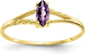 Solid 10k Yellow Gold Genuine Amethyst Purple February Gemstone Birthstone Marquise Engagement Ring