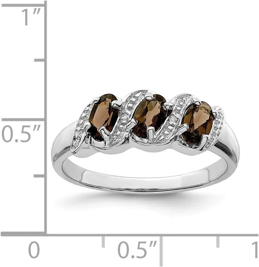 Solid 925 Sterling Silver Brown Smoky Quartz and Diamond Engagement Ring (.01 cttw.)