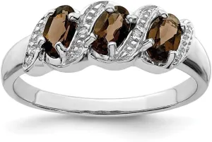 Solid 925 Sterling Silver Brown Smoky Quartz and Diamond Engagement Ring (.01 cttw.)