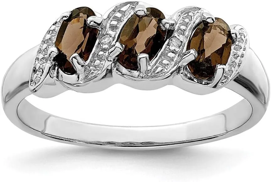 Solid 925 Sterling Silver Brown Smoky Quartz and Diamond Engagement Ring (.01 cttw.)