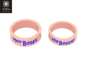 Solid 925 Sterling Silver His Beauty and Her Beast Wedding Rings Matching Couple Rings 2Pc