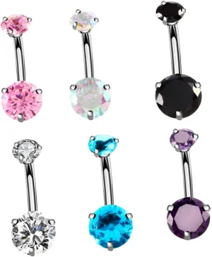 Sparkling Zircon Navel Rings Set 6pcs Belly Button Piercing Jewelry Stainless Steel for Fashion