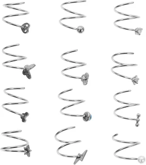 Stainless Steel Double Nose Ring Hoops Double Spiral Nose Jewelry for Women Pain-free Earrings
