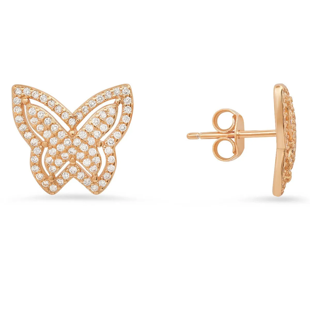 Sterling Silver Pave Butterfly CZ Stud Earrings