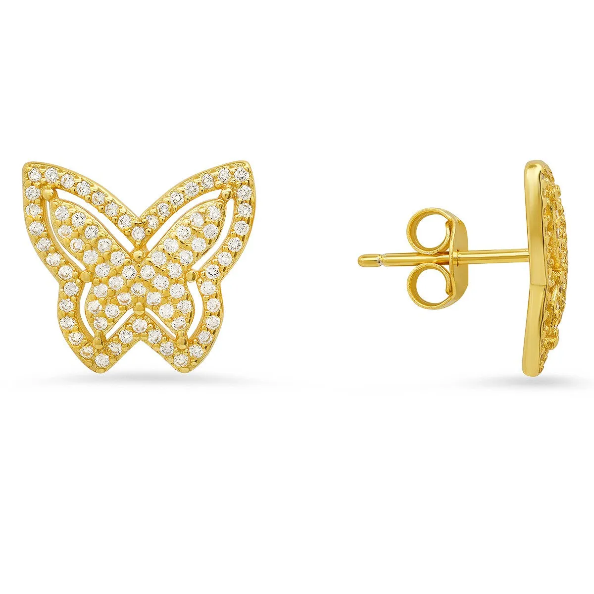 Sterling Silver Pave Butterfly CZ Stud Earrings