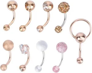 Stylish 9 Piece Navel Ring Set Zircon Stones Metal Belly Button Studs Elegant and Comfortable Accessory