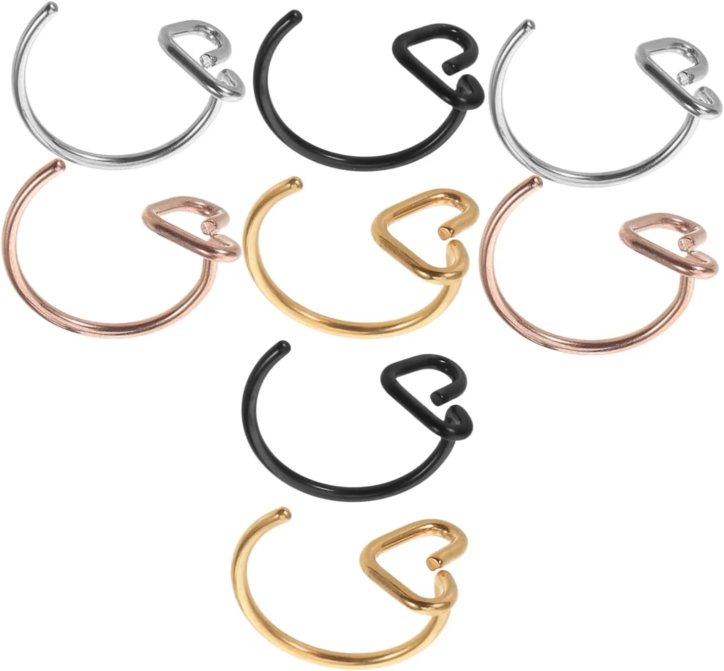Stylish Nose Rings Gold 8pcs Heart Shaped Nose Studs Pain- Soft Rod Stainless Steel Jewelry for Women