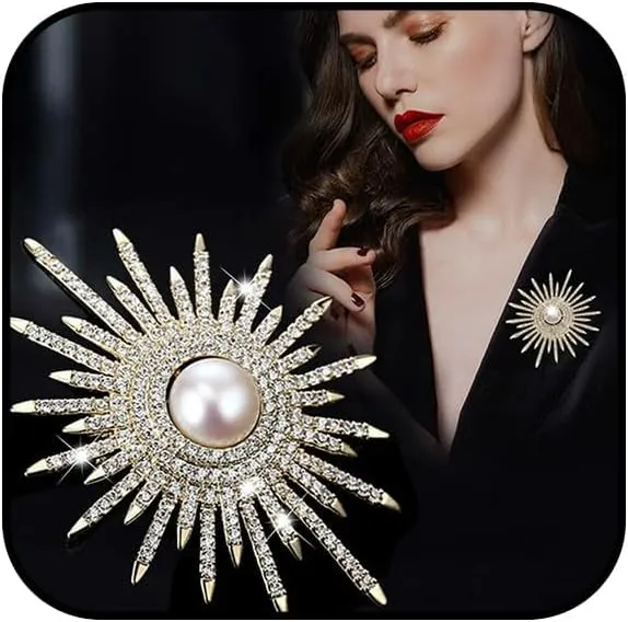 Sunflower Brooches and Pins for Women Pearl Flower Brooch for Clothes Sunflower Rhinestone Brooch Pins Floral Pin Clip Lapel Crystal Jewelry