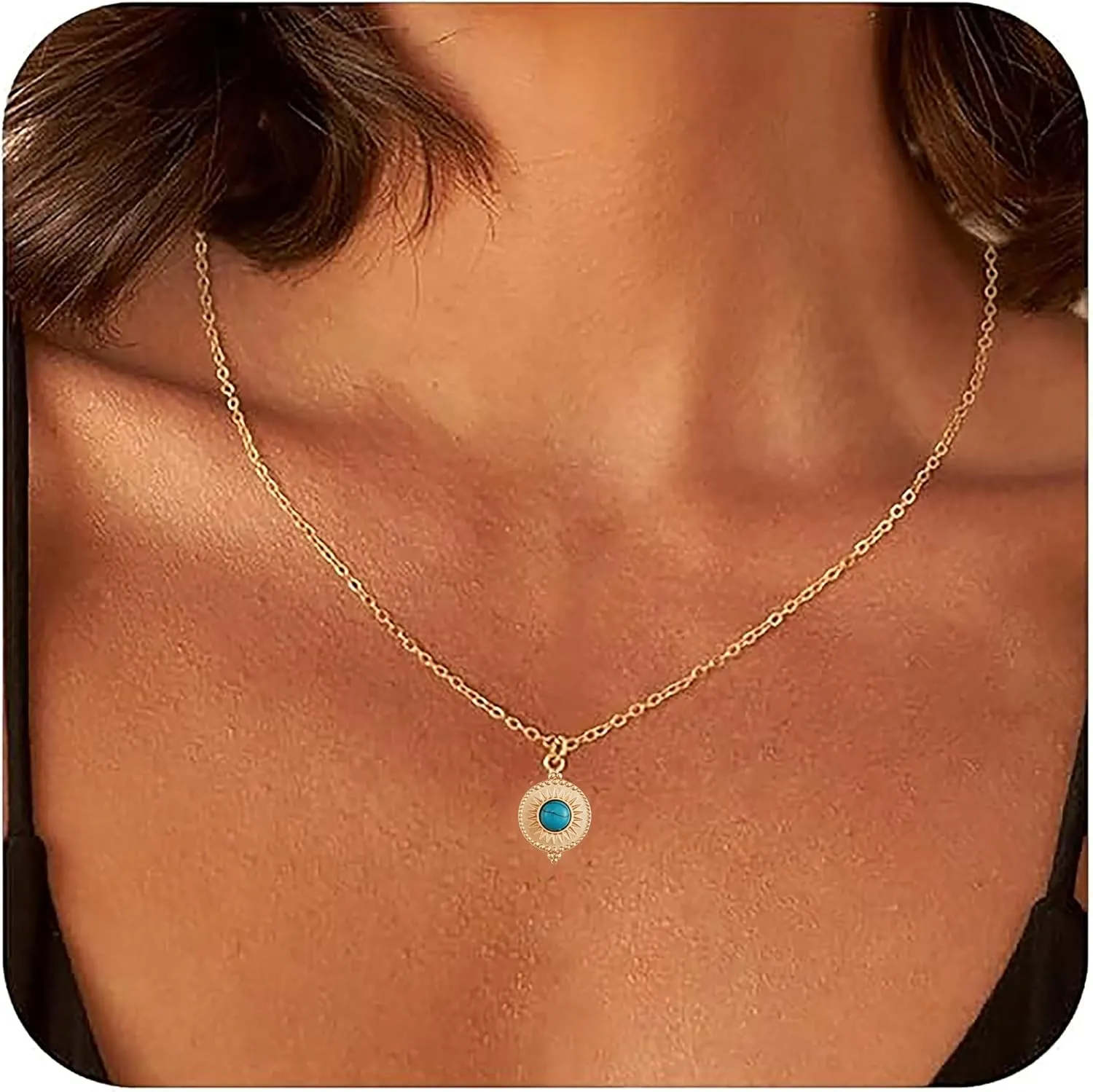 Sunflower Jewellery Gold Necklaces for Women Turquoise Necklaces for Women Dainty Pendant Necklace for Women Stainless-steel Turquoise Necklace