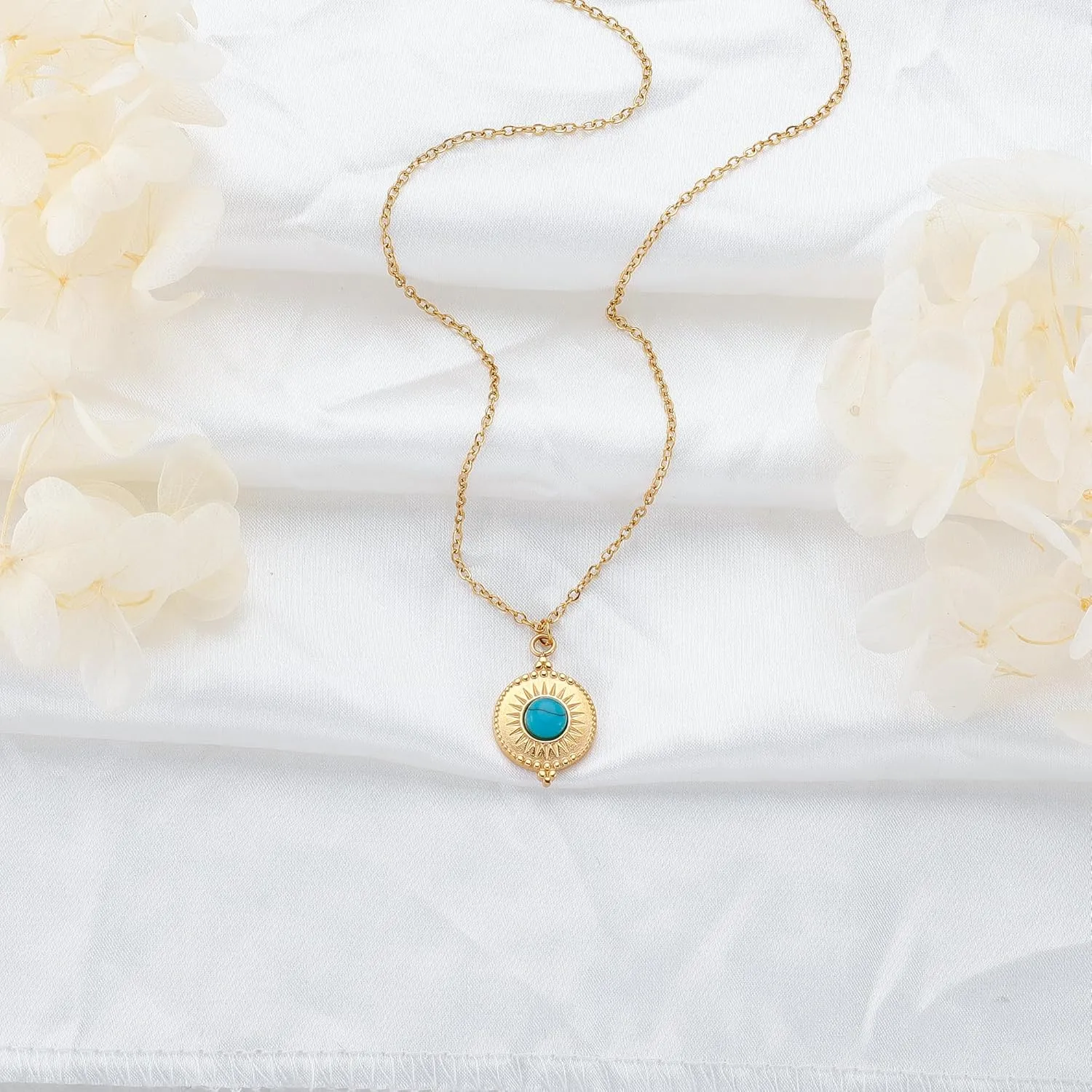 Sunflower Jewellery Gold Necklaces for Women Turquoise Necklaces for Women Dainty Pendant Necklace for Women Stainless-steel Turquoise Necklace
