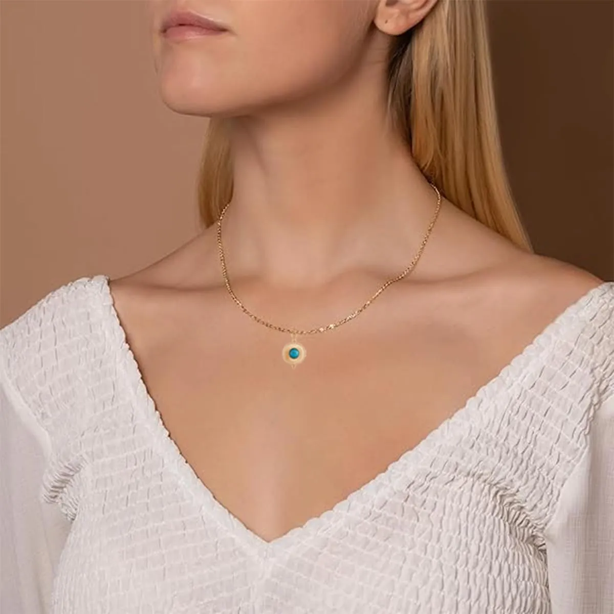 Sunflower Jewellery Gold Necklaces for Women Turquoise Necklaces for Women Dainty Pendant Necklace for Women Stainless-steel Turquoise Necklace