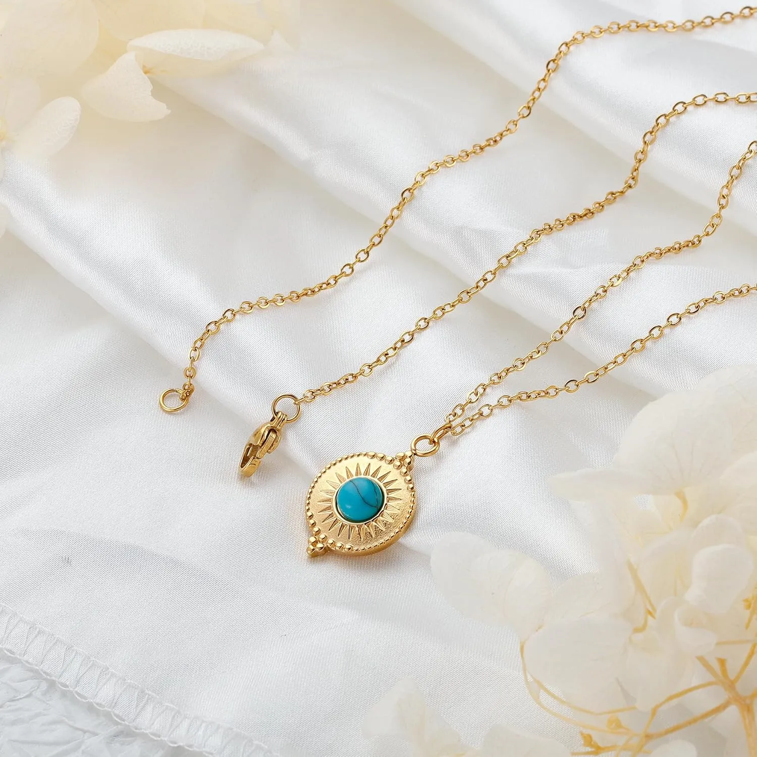 Sunflower Jewellery Gold Necklaces for Women Turquoise Necklaces for Women Dainty Pendant Necklace for Women Stainless-steel Turquoise Necklace