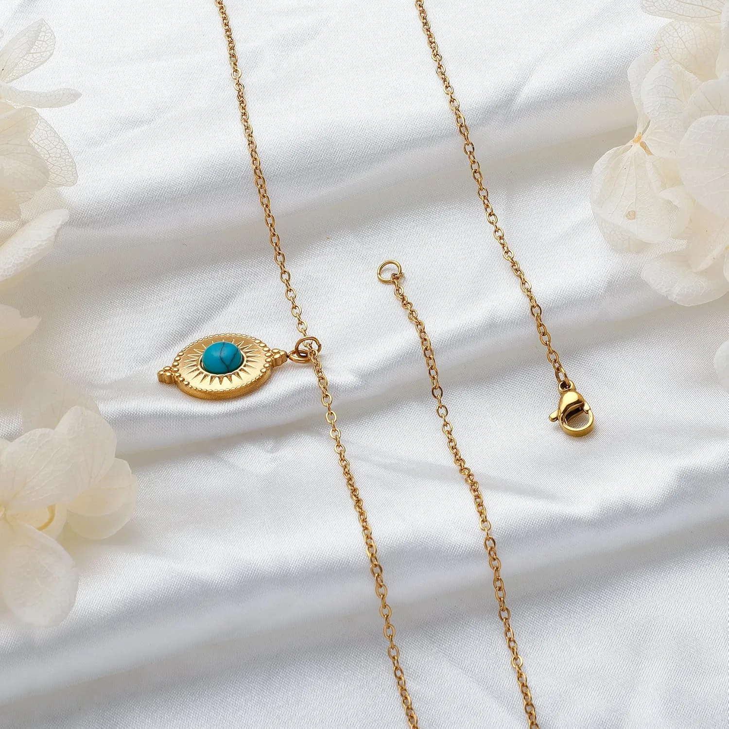 Sunflower Jewellery Gold Necklaces for Women Turquoise Necklaces for Women Dainty Pendant Necklace for Women Stainless-steel Turquoise Necklace