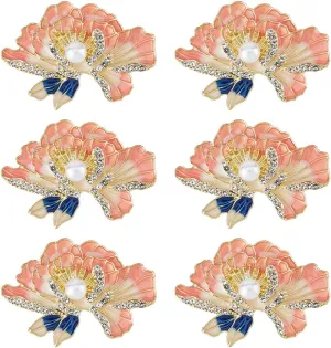 SUPERFINDINGS 6Pcs Peony Flower Enamel Pins with Pearl Elegant Dainty Brooches Alloy Rhinestone Bouquet Lapel Pins for Women Coat Handbag Accessories Wedding Party Backpack, 35x49.5mm(Light Gold)