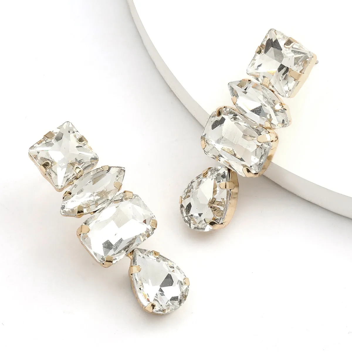 TEEK - Reality Rhinestone Water Drop Dangle Earrings