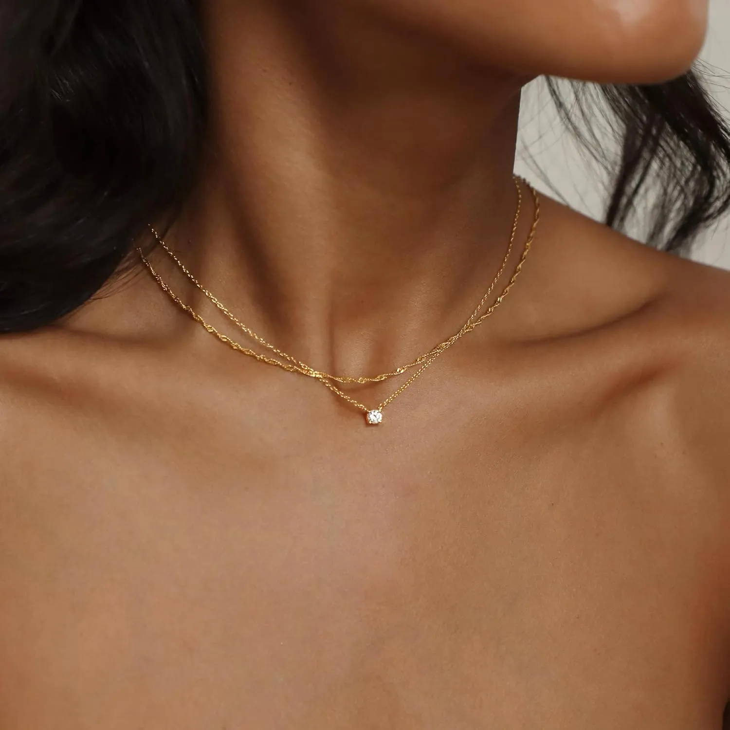 Tewiky Diamond Necklaces for Women, Dainty 14k Gold/Sterling Silver Choker Necklace Simple Gold Plated CZ Jewelry Necklaces for Women Trendy Gifts