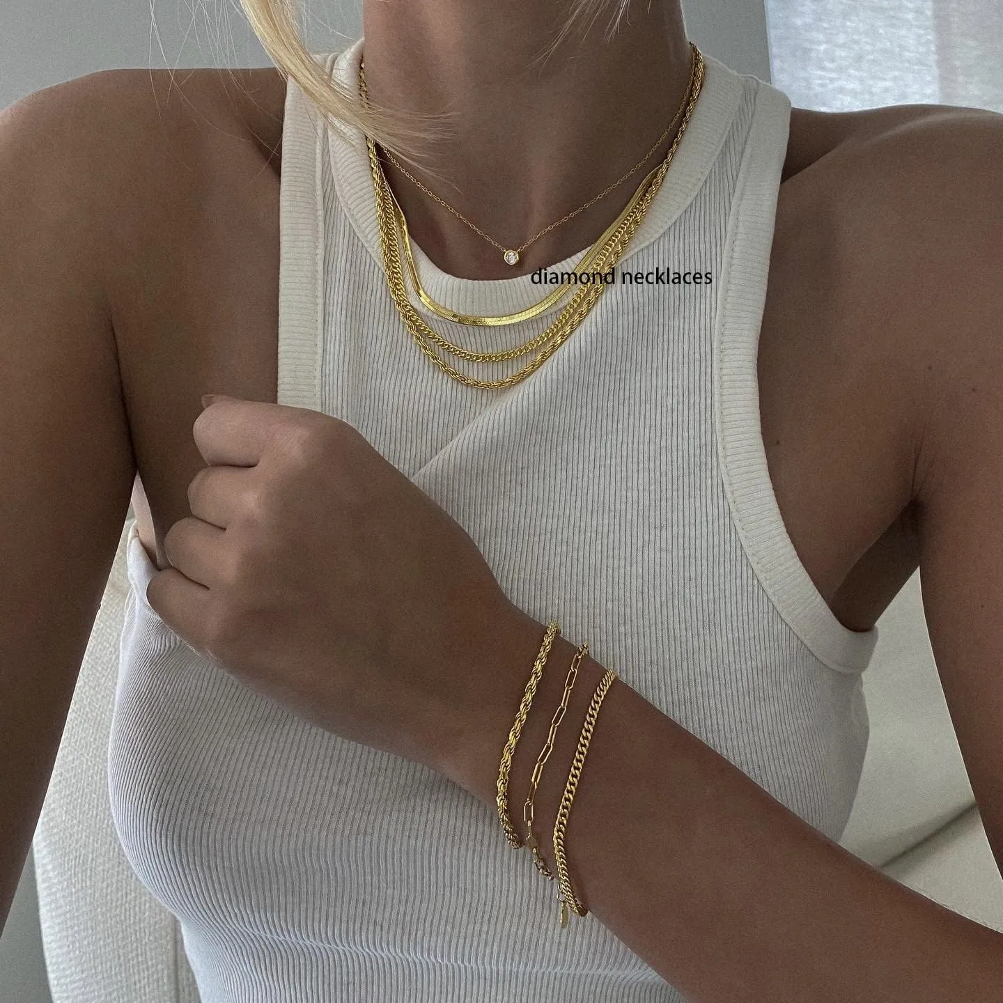 Tewiky Diamond Necklaces for Women, Dainty 14k Gold/Sterling Silver Choker Necklace Simple Gold Plated CZ Jewelry Necklaces for Women Trendy Gifts