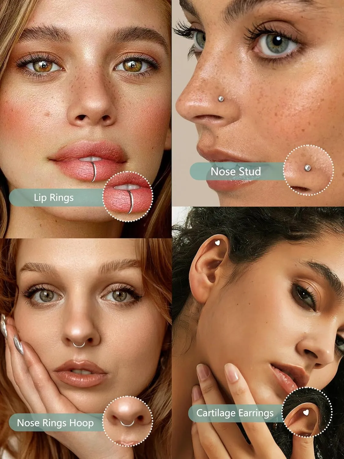 THUNARAZ 32 Pcs Nose Rings for Women Men - Hypoallergenic Surgical Stainless Steel Retainer Clear L Shape/Straight/Corkscrew Nose Rings Hoops Cartilage Helix Tragus Piercing Jewelry 18G/20G