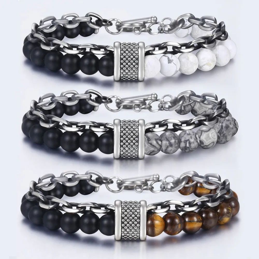 TRENDSMAX Natural Stone Bead & Stainless Steel Designer Bracelet for Men