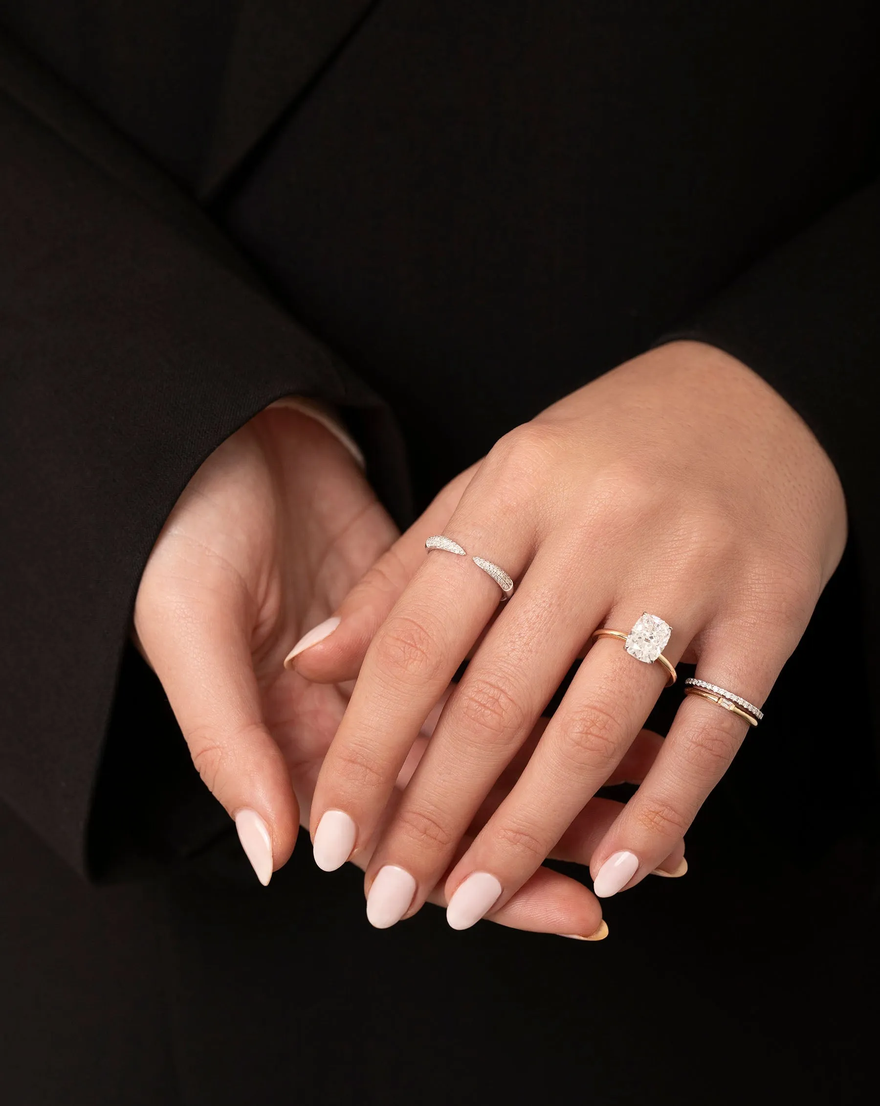 Triple Row Diamond Claw Ring