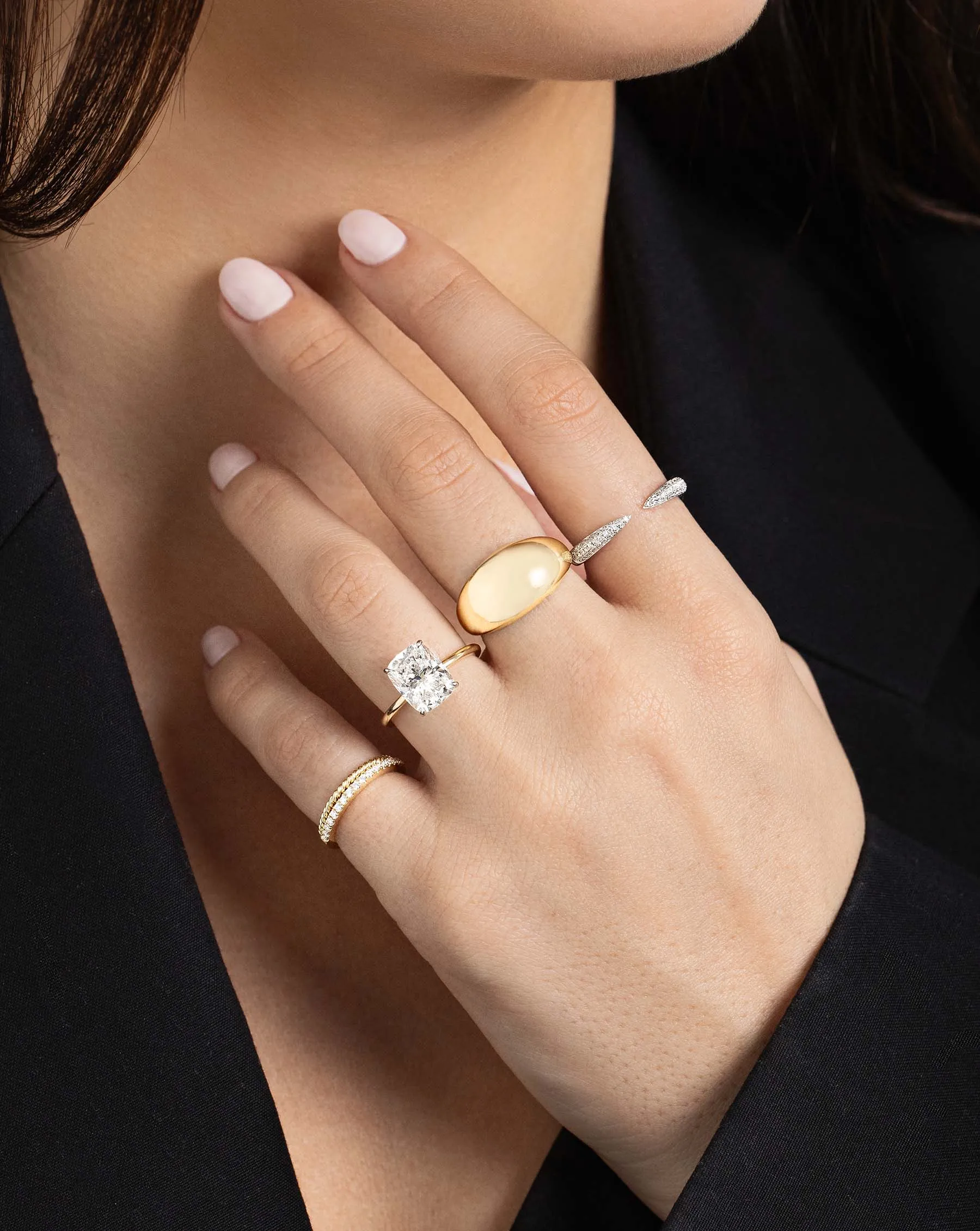 Triple Row Diamond Claw Ring