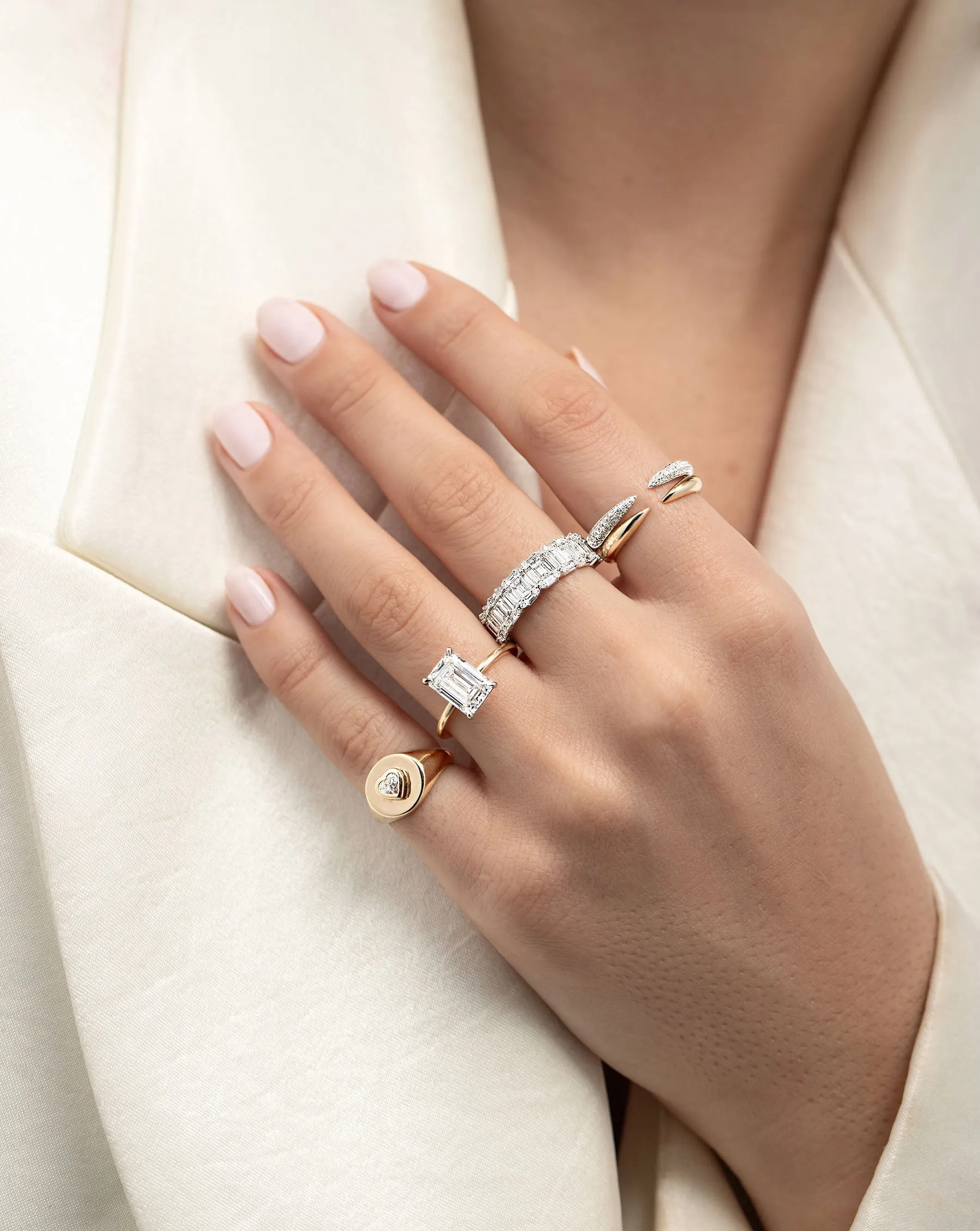Triple Row Diamond Claw Ring