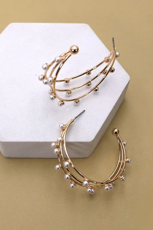 Triple Wire with Pearl Hoop Earrings