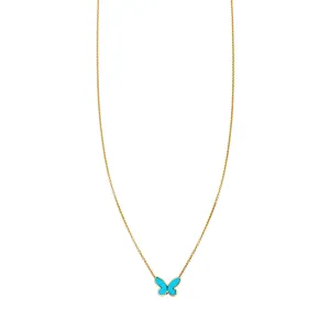 Turquoise Inlaid Folded Butterfly Necklace