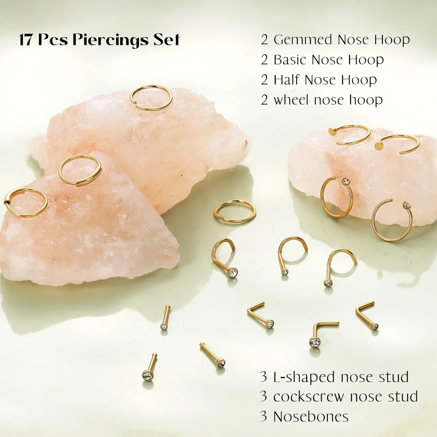 UBGICIG 22G 20G 18G Nose Rings Hoops Studs for Women 316L Surgical Steel Cork Screw Nose Rings L Shape Nostril Piercing Jewelry
