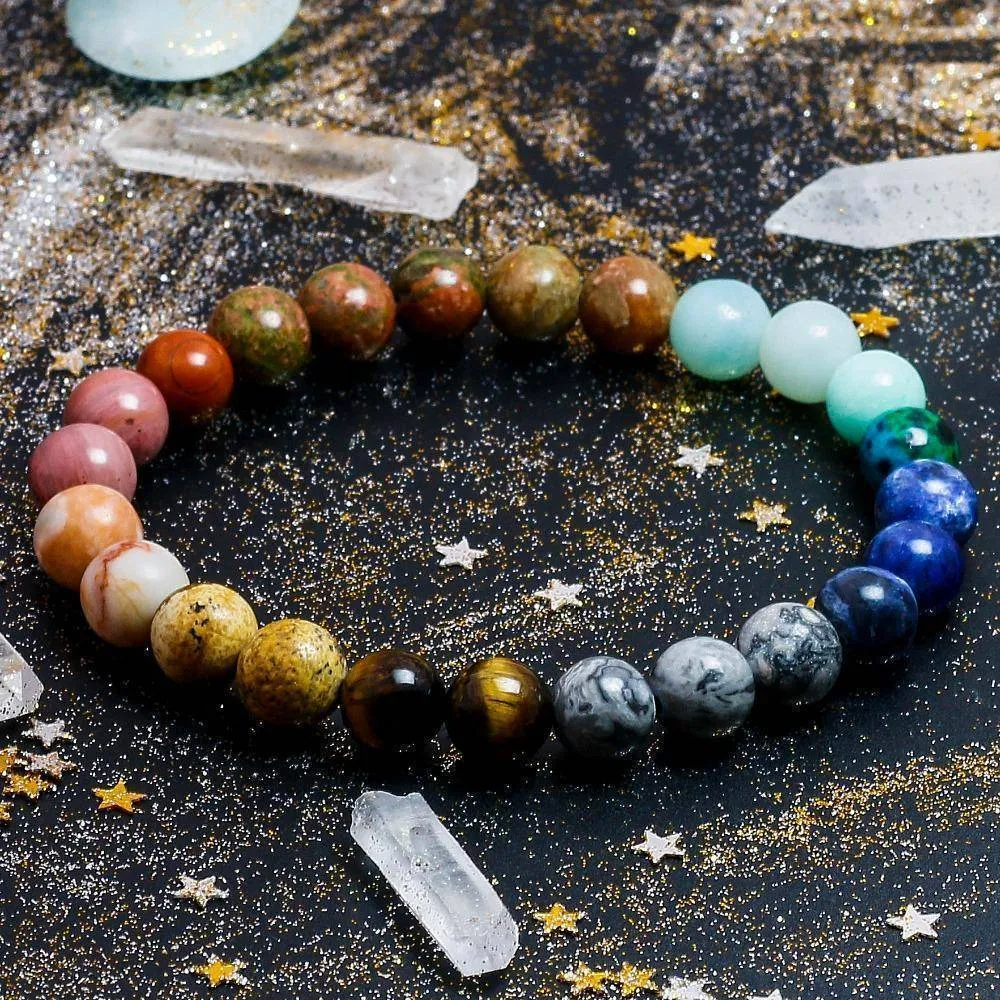 Universe Premium Space Planets Solar System Chakra Natural Stone Beads Chakra unisex Bracelet